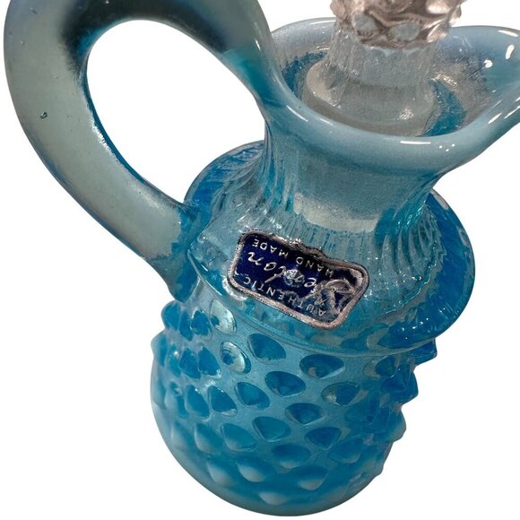 Fenton Opalescent Cruet Bottle Italy Hobnail Pattern Clear Stopper Vintage Glass - Picture 4 of 16